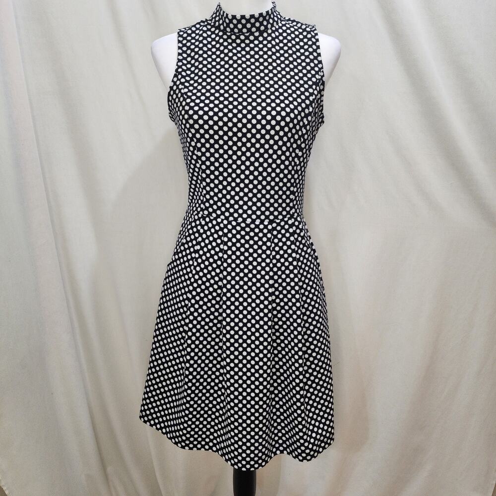 Charming Charlie Retro Twee Black White Polka Dot Pockets Halter Dress, Small
